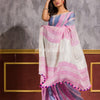 Blue Pink Handwoven Linen Saree angoshobha