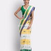 Box Check Tant Pure Cotton Saree (White,Yellow) angoshobha
