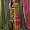 Cotton Blend Olive Green Handloom Saree angoshobha