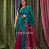 Cotton Blend Teal Pink Handloom Saree angoshobha