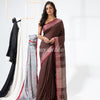 Dark Brown Handloom Linen Saree angoshobha