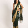 Dark GreenTraditional Handloom Linen Saree angoshobha