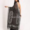 Dark Grey Brown Traditional Handloom Linen Jamdani Saree angoshobha