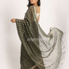 Dark Moss Green Traditional Check Linen Handloom Saree angoshobha