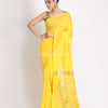 Dark Yellow Sequins Handloom Cotton Blend Saree angoshobha