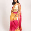 Deep Pink Mellon Yellow cotton Blend Handloom Tie Dye Jamdani Saree angoshobha