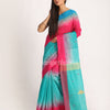 Fuchsia Turquoise Cotton Blend Handloom Tie Dye Jamdani Saree angoshobha