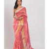 Gold Silver Pink Handwoven Linen Tissue Saree angoshobha