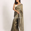 Golden Silver Check Traditional Handloom Tissue Linen Saree angoshobha