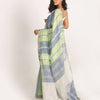 Green Blue Traditional Handloom Check Linen Saree angoshobha