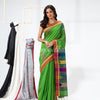 Green Cotton Blend Festive Jamdani Saree angoshobha