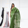 Green Handloom Linen Saree angoshobha