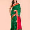 Green Handwoven Blended Cotton Saree angoshobha