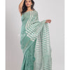 Green Handwoven Linen Saree angoshobha