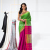 Green Pink Cotton Blend Handloom Festive Saree angoshobha