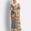 Grey Art Silk Muslin Handloom Embroidery Saree angoshobha