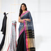 Grey Black Cotton Blend Handloom Festive Saree angoshobha
