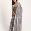 Grey Blue Check Traditional Handloom Linen Saree angoshobha