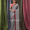 Grey Traditional Handloom Linen Jamdani Saree angoshobha