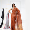 Handloom Dark Orange Linen Saree angoshobha