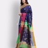 Blue Green Handwoven Printed Festive Cotton Blend Saree- angoshobha