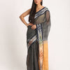 Kotki Border Deep Grey Cotton Blend Handloom Saree angoshobha