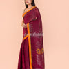 Maroon Handwoven Linen Saree angoshobha