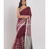 Maroon Linen Saree With Silver Zari Pallu And Border angoshobha