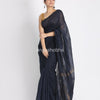 Navy Blue Sequins Handloom Cotton Silk Saree angoshobha