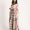 Off White Red Traditional Check Linen Handloom Saree angoshobha