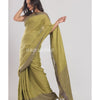 Olive Green Handwoven Linen Saree angoshobha