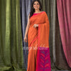 Orange Cotton Blend Traditional Jamdani Saree angoshobha