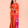Orange Temple Border Blended Cotton Jamdani Saree angoshobha