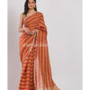 Orange and red stripes handwoven linen saree angoshobha
