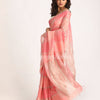 Pastel Pink Traditional Handloom Check Linen Saree angoshobha