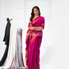 Rani Pink Cotton Blend Festive Jamdani Saree angoshobha