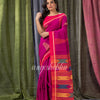 Rani Pink Cotton Blend Temple Border Jamdani Saree angoshobha