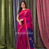 Rani Pink Cotton Blend Temple Border Jamdani Saree angoshobha