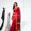 Red Cotton Blend Festive Jamdani Saree angoshobha