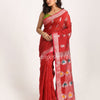Red Cotton Blend Handloom Jamdani Saree angoshobha