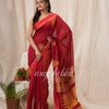 Red Cotton Blend Temple Border Jamdani Saree angoshobha