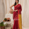 Red Cotton Blend Temple Border Jamdani Saree angoshobha