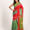 Red Dark Green Cotton Blend Handloom Tie Dye Jamdani Saree angoshobha
