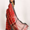 Red Handloom Check Linen Saree angoshobha