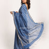 Royel Blue Check Traditional Handloom Linen Saree angoshobha