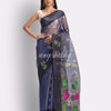 Royen Blue Art Silk Muslin Handloom Jamdani Saree angoshobha