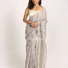 Silver Grey Traditional Handloom Check Linen Saree angoshobha