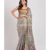 Silver Grey Tussar Silk Jamdani Saree angoshobha