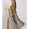 Silver Zari Border Golden Handloom Linen Saree angoshobha