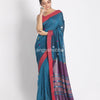 Teal Cotton Handloom Saree With Weaving Motif angoshobha